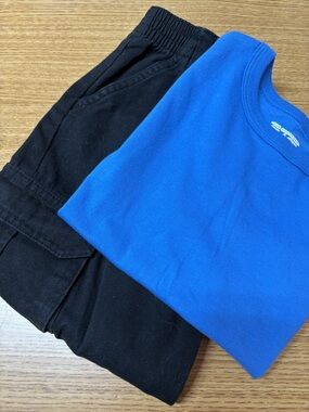 Boys/Kids Royal Blue Crewneck Tee with Black Cargo Pants Bundle
